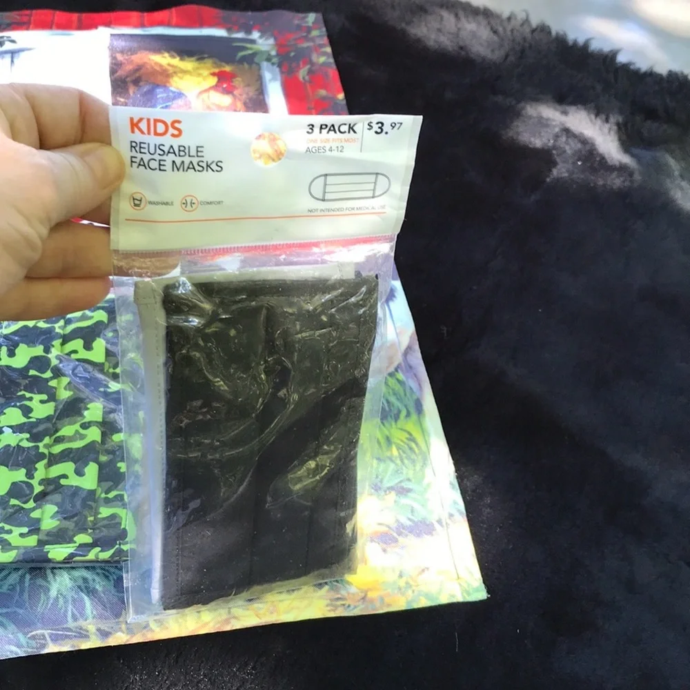 NWT 3 Packs of 3 each Kids Reusable Face Masks One Size Fits Most Ages 4-12